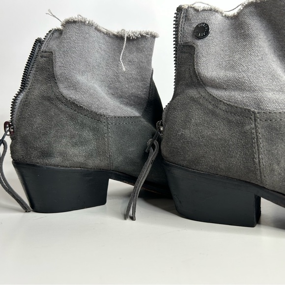 Zadig & Voltaire Teddy Ankle Booties Genuine Suede Canvas Raw Hem Zip Back Grey - Picture 13 of 16